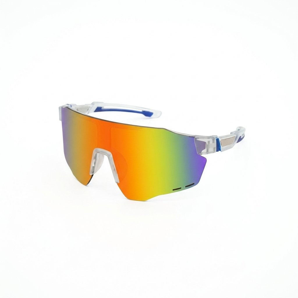 Wraparound Shield Sport Sunglasses Lens UV400 Lightweight Outdoor Eyewear -Clear Frame/ Rainbow Lens
