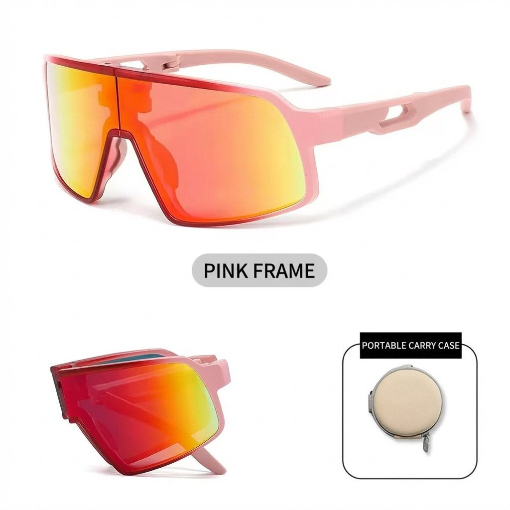 Flexible Foldable Kids UV400 Sports Sunglasses With Case-Pink Frame