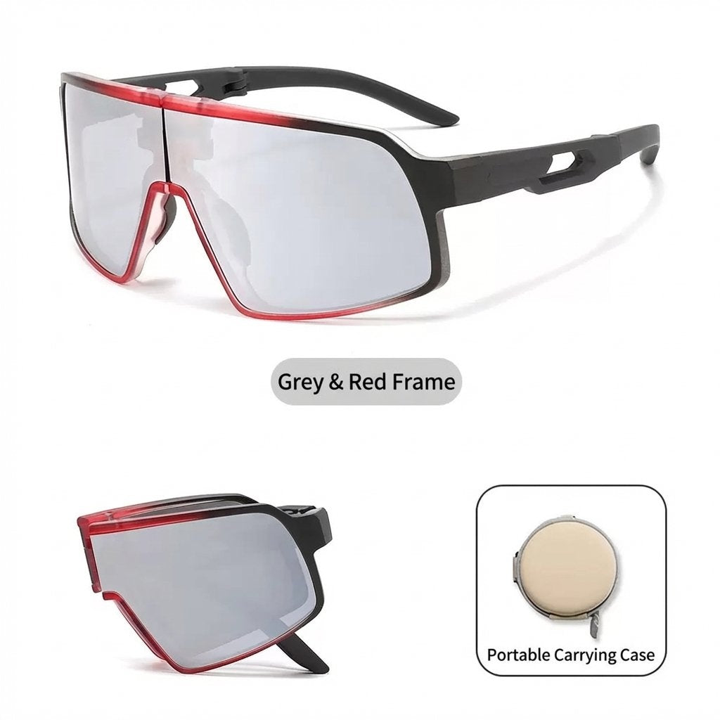 Flexible Foldable Kids UV400 Sports Sunglasses With Case-Grey & Red Frame