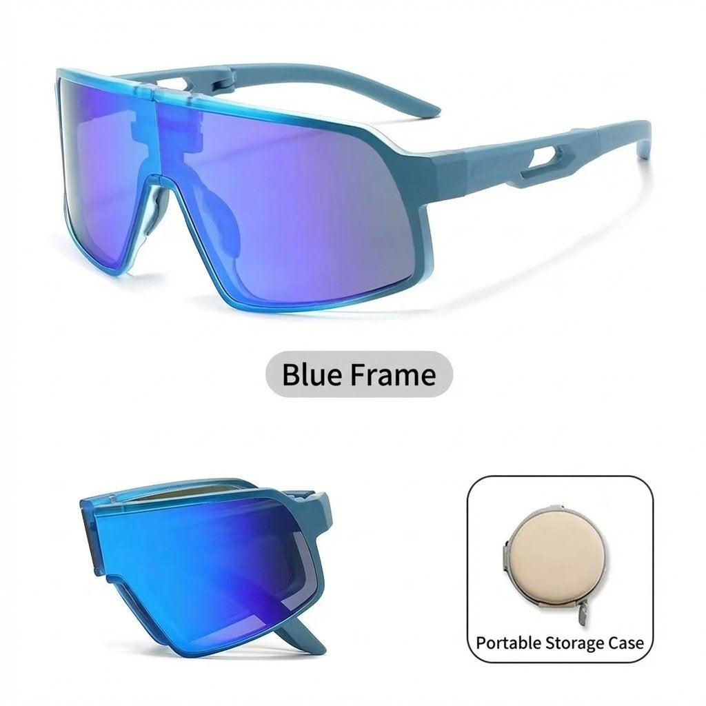 Flexible Foldable Kids UV400 Sports Sunglasses With Case-Blue Frame
