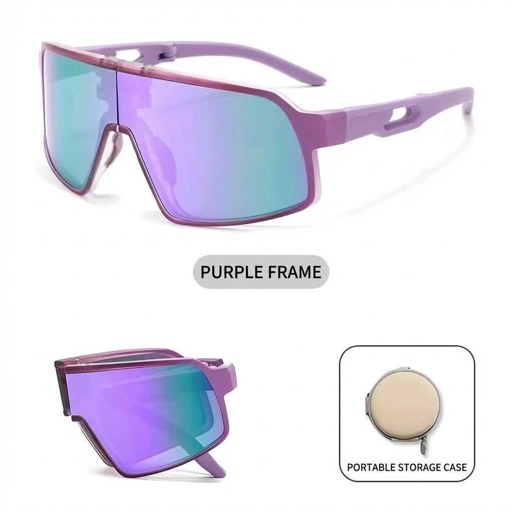 Flexible Foldable Kids UV400 Sports Sunglasses With Case-Purple Frame