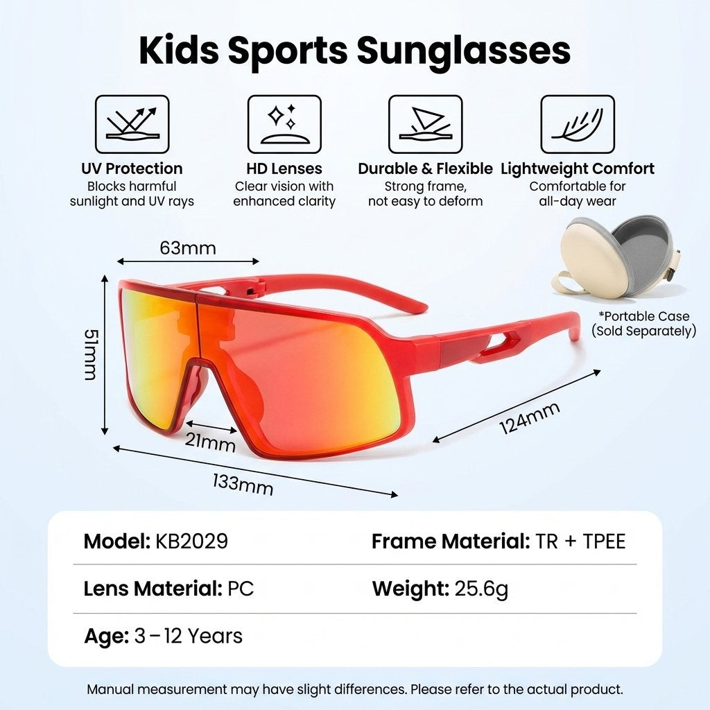 Flexible Foldable Kids UV400 Sports Sunglasses With Case-Pink Frame